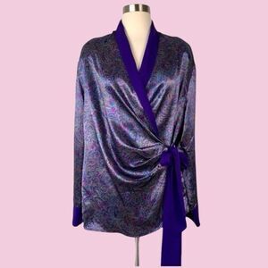 Vintage 90s Y2K Victoria’s Secret Gold Label Silky Satin Paisley Print Robe